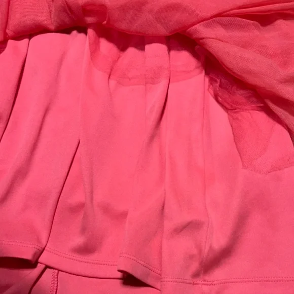 ⭐️Coral Mesh Strapless Ruched Short Mini Dress Lined Zipper Party Tulle Small - Picture 3 of 9